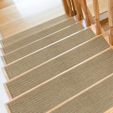 4 PCS Stair Treads Non Slip Wooden Steps 9x30 Inch Carpet Runner Beige Rug