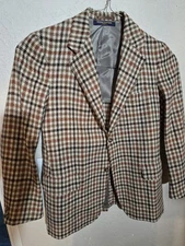vintage brooks brothers blazer/sport coat english tweed plaid "346" superb sz 42