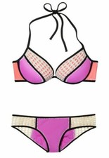 Victoria's Secret Surf Crochet Hottie Halter Top Purple 34C  Bikini Bottoms M