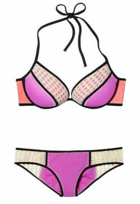 Victoria's Secret The Surf Crochet Hottie Halter set top 34B & bottom S purple
