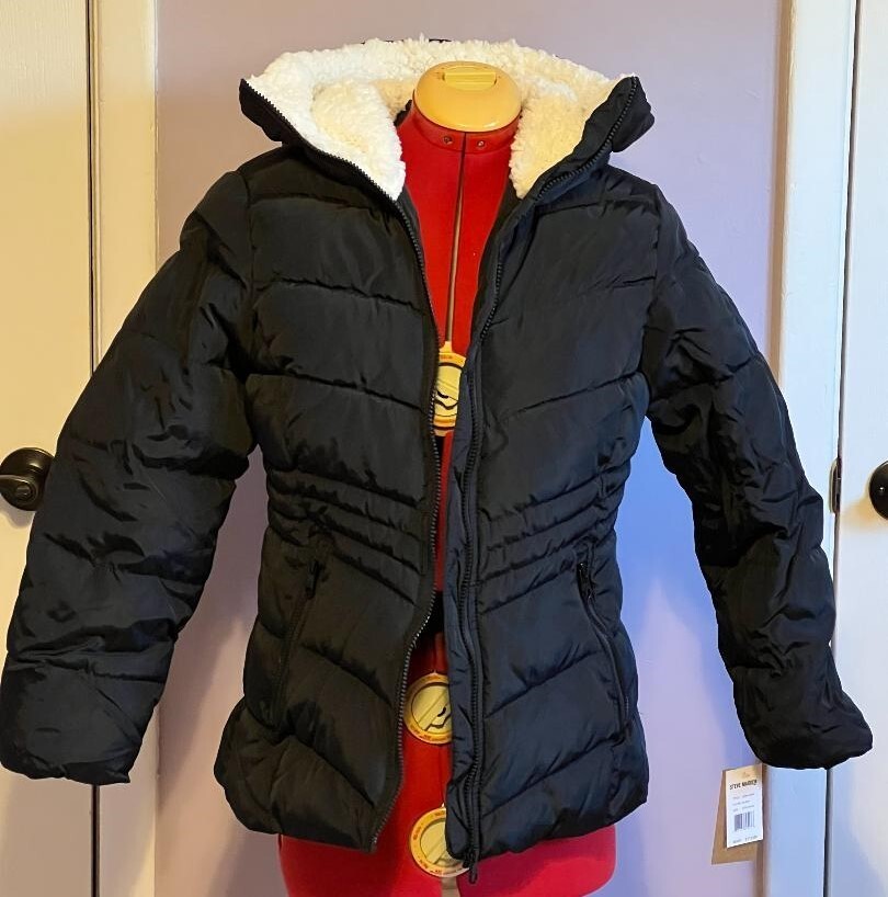Steve Madden Sherpa Lined Hood Puffer Jacket - Black - Size