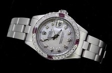 Rolex Ladies Date Datejust Oyster Stainless Diamond Ruby Bezel Watch 2