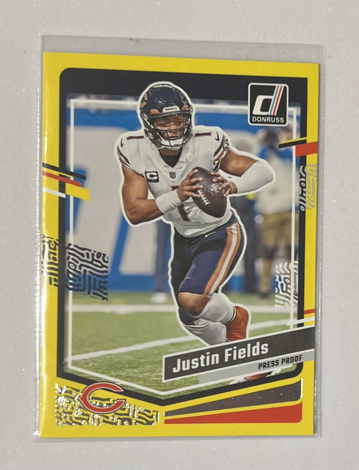 2023 Panini Donruss Football #48 Justin Fields Yellow Press Proof Parallel Bears