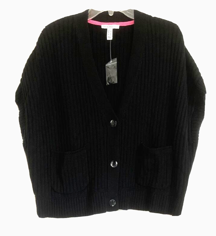 Isaac Mizrahi Cropped Cardigan Sweater Sz L Black Button A378049