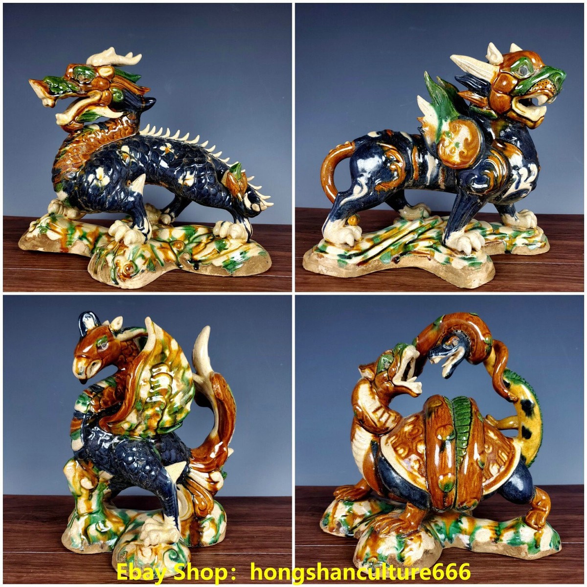 Old China Dynasty Tang Sancai Porcelain fengshui four mythical