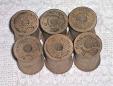 664)-Vtg-1940's-6 Empty Wood Spools-"Property of United States-Factory Pottstown