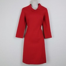 Talbots Red Sheath Dress 2 Heavy Thick Cowl Neck 3/4 Sleeve Workwear Career