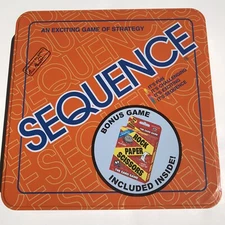 SEQUENCE Tin Board Game 2005 JAX Ltd  EUC No Card Game - Missing 1 Red Chip