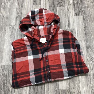 AMERICAN EAGLE Button Down Red Plaid Hooded Flannel Shirt