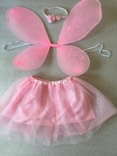 3Pcs Girls Fairy Wings Skirt Flower Headband Set Stage Performance Fancy Dress