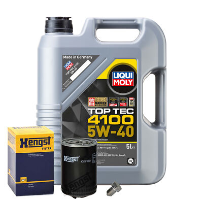 Motoröl 5W40 LIQUI MOLY Top Tec4100 5L+HENGST Ölfilter+Ölablassschraube