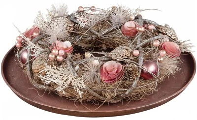 Creativ  deco  Weihnachts Advents Kranz inklusive Deko-Teller Rosa Kunststoff - Bild 1 von 3