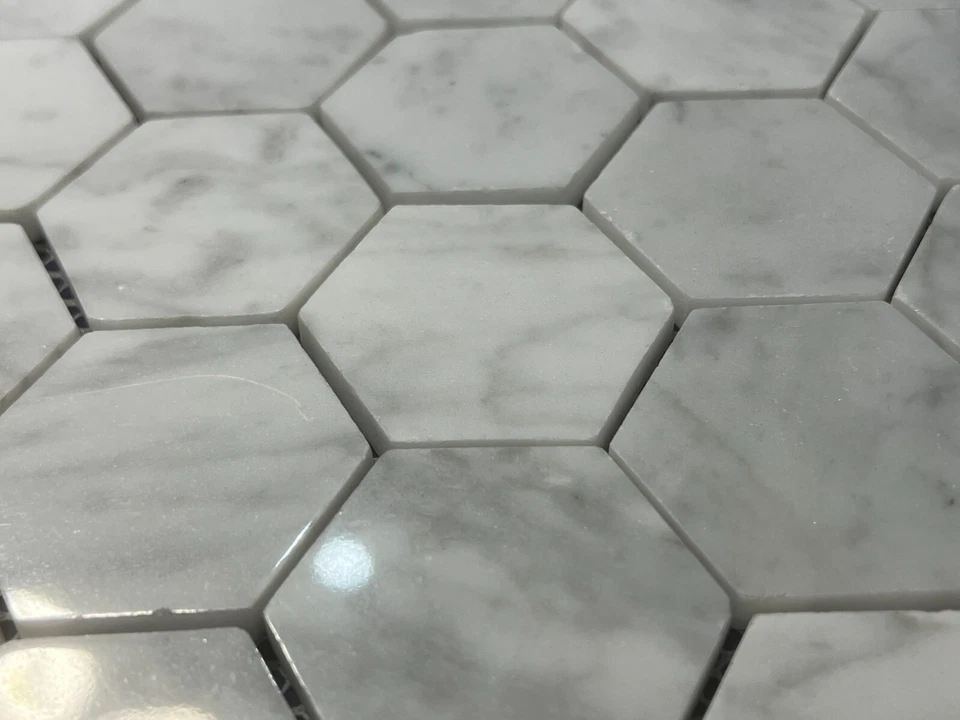 CA05 White/Gray Marble Hexagon Mosaic Tile Kitchen Bathroom Backsplash, 7 sheets - Image 3 of 4