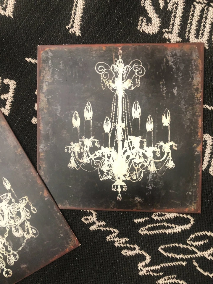 CREATIVE CO-OP Black Tin WALL Plaque CHANDELIER SQUARE Rustic Cottage Chic SIGN - Image 4 of 4