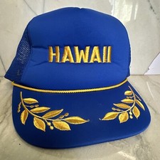 Hawaii Vintage Scrambled Egg Rope Gold  Blue Embroidered Trucker Hat Hawaiian
