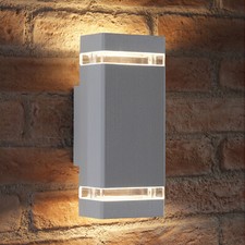 Auraglow Outdoor Double Up & Down Wall Light Fitting, LED Bulbs Included, Silver