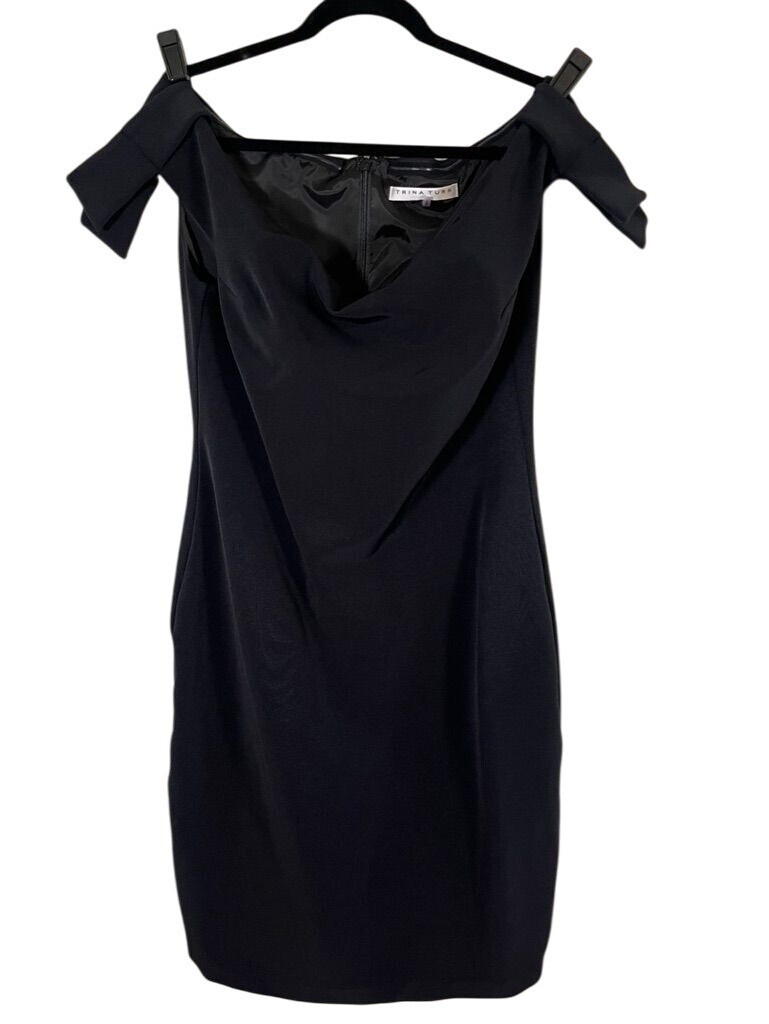 Trina Turk Dress Women 14 Black Off Shoulder LBD Holiday Luxury