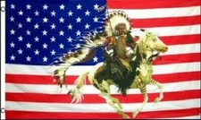 Indian Chief & Horse US Flag 3x5 ft USA United States Native American Headdress