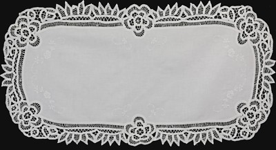 Battenburg Lace Table Runner 16x34'' Oval White Cotton Handmade Dresser Scarf