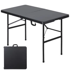 Folding Table 4ft Portable Plastic Fold-in-Half Utility Dining Table for Camping