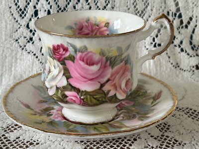 Paragon Marlborough Cup & Saucer Set Pink & White Cabbage Roses Excellent!