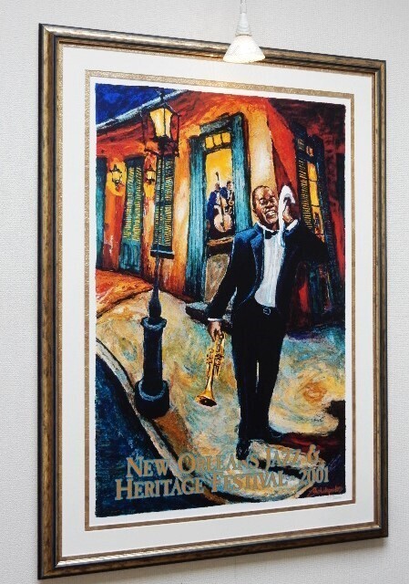 海外アーティスト 油絵 新年SALE New Orleans Jazz & Heritage Festival 2001 Silkscreen Poster Louis
