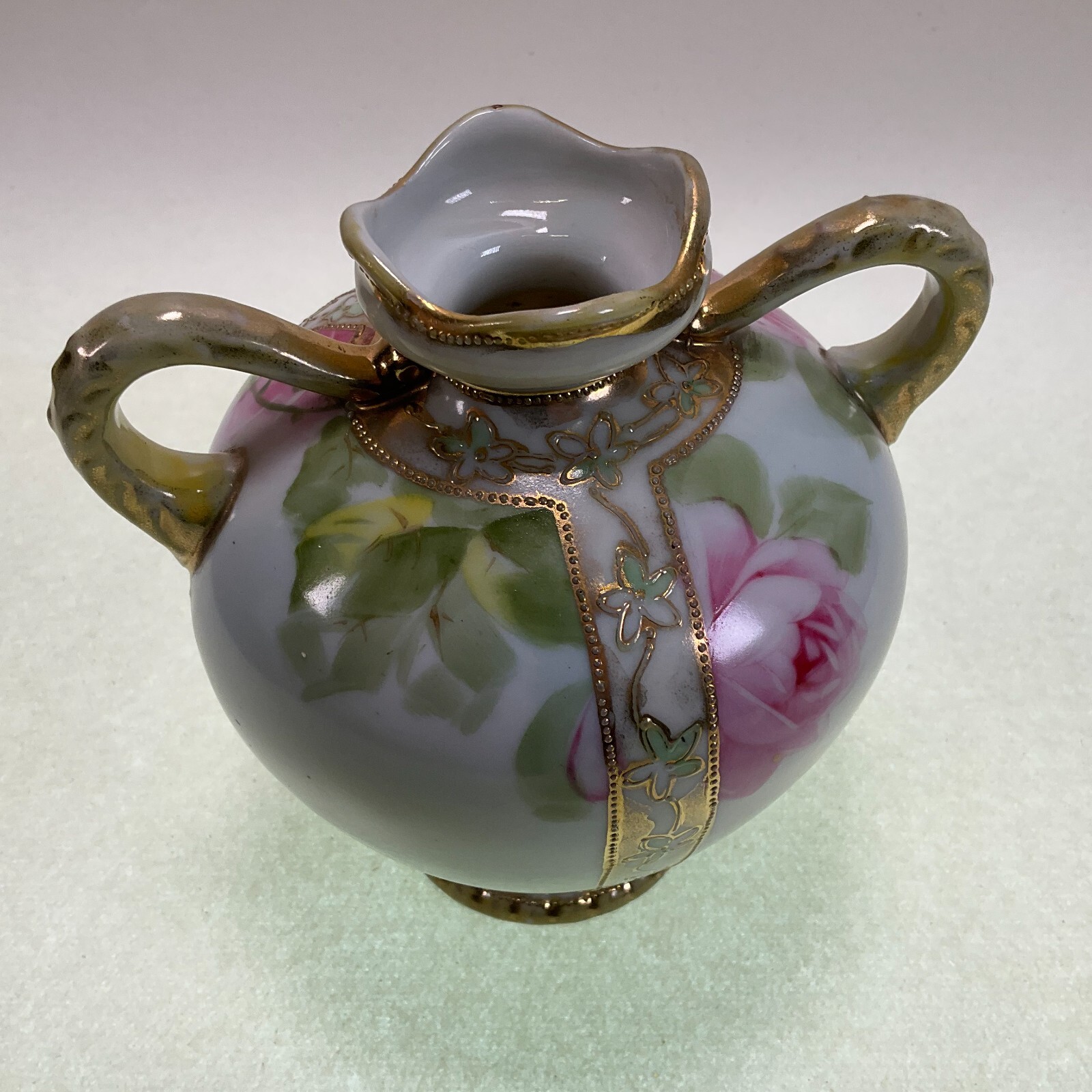 Morimura Bros. Hand Painted Nippon Floral Vase Double Handles Gold