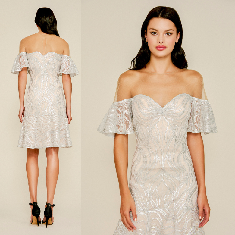 NWT Tadashi Shoji Nerilla Sequin Illusion Dress Shimmer Lace Off Shoulder Aline NWT Tadashi Shoji Nerilla Sequin Illusion Dress Shimmer Lace Off Shoulder Aline