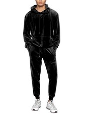 Men 2 piece Velvet Hoodie Set Fashion Velour Gym Sweatshirts and Sweatpants A...