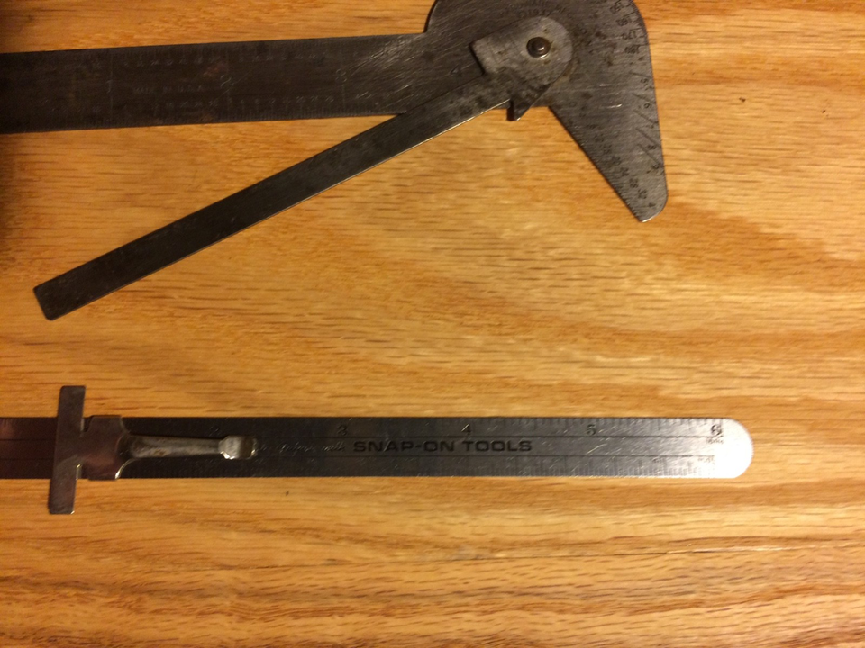 Snap-on ruler; Starrett depth (236); Caliper; #16 Protractor (1937 ...