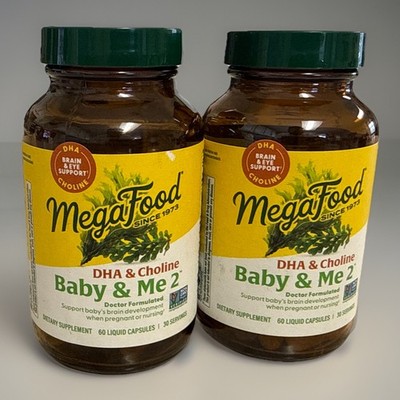 Lot Of 2 MegaFood Baby & Me 2 Vegan DHA & Choline Supplement 60 Caps 03/2027
