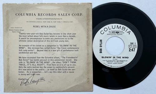 BOB DYLAN "Blowin In The Wind" 45 Rebel With A Cause PROMO Pic Sleeve RARE HEAR