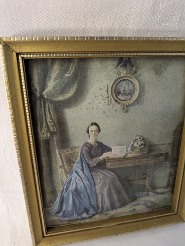 Miniature Art Print Of A Sitting Lady Traditional Antique Style - Picture 2 of 7