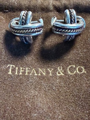 Vintage 1990 Tiffany & Co. 925 & 18k X Style Earrings w/ Pouch | eBay