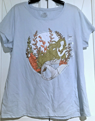 New Beautiful MERMAID LONG HAIR SEA KELP CORAL Ocean Life Lt BLUE T- SHIRT~L