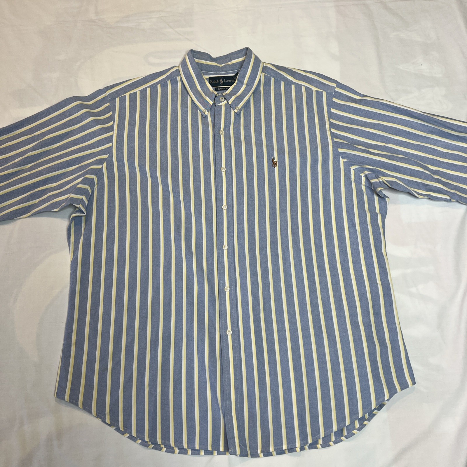 Polo Ralph Lauren uomo XXL vestibilità classica blu giallo bianco camicia a righe carne pony