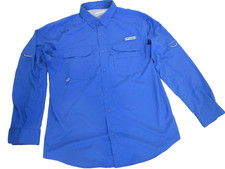 Columbia PFG Omni-Shade L/Slev Fishing Pockets Vented Shirt Blue Unisex M NWOT