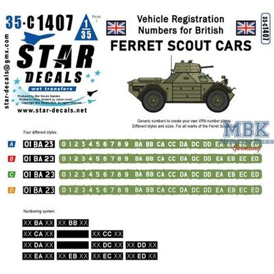 STAR Decals STAR35C1407 Ferret Scout Cars Vehicle Registration Numbers