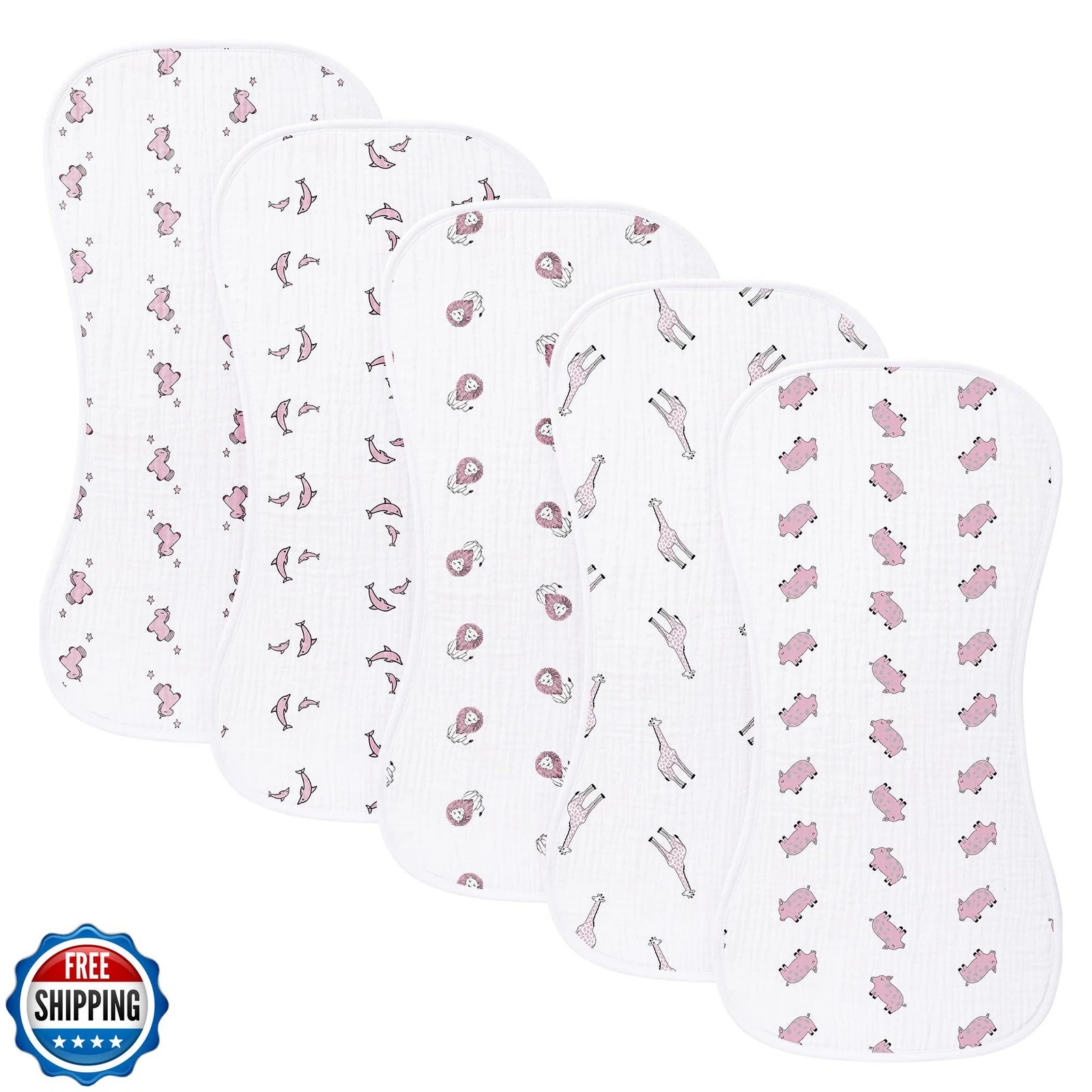 sleepyturtle 5 Pack Baby Burp Cloths, Unisex Newborn Burping Cloths, Soft and