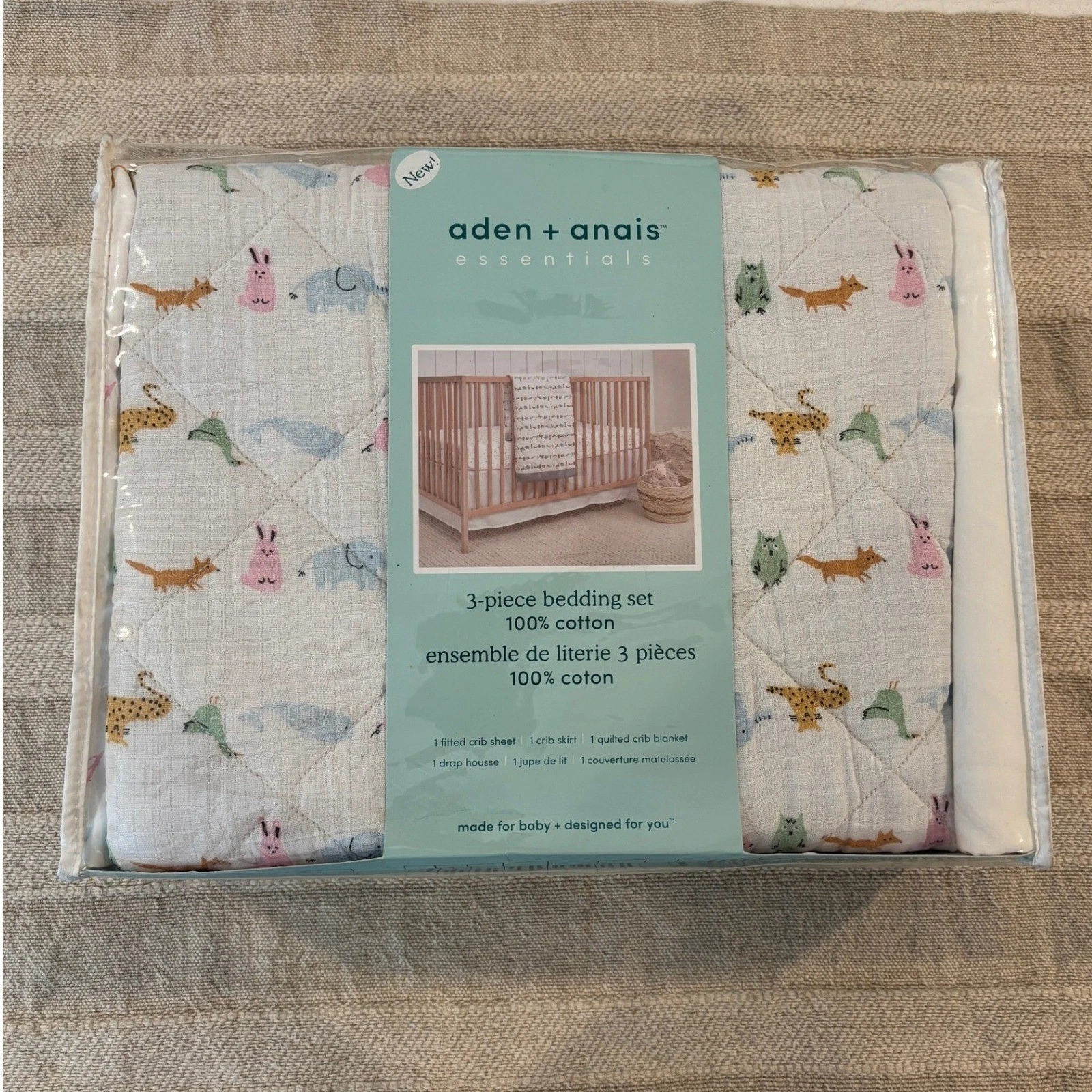 aden + anais essentials 3-Piece Crib Bedding Set - Alphabet Animals (NIP)