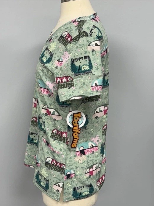 NWT Cherokee Dog Is Good Scrub Top 5X Green Happy Camper Dogs Scrubs Vet Tech - Image 2 of 4