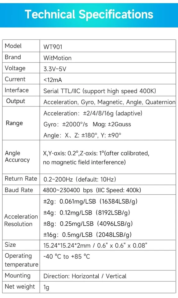 WT901 9-axis Accelerometer IMU Sensor Gyroscope Magnetometer for Arduino - Image 3 of 4