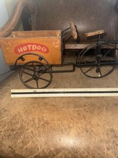 Triciclo de colección antiguo de colección Hot Dog carro de madera carro bicicleta plantas