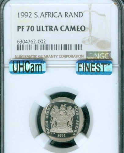 1992 SOUTH AFRICA 1 RAND NGC PF70 MAC UHCam FINEST GRADE & SPOTLESS *