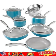 Nonstick Ceramic Cookware Set 12pc Dishwasher Safe Durable Oven Safe Easy Clean