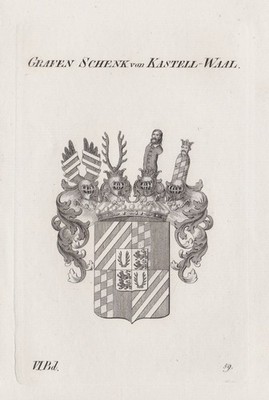 1830 Schenk von Castell Waal Wappen coat of arms Kupferstich engraving