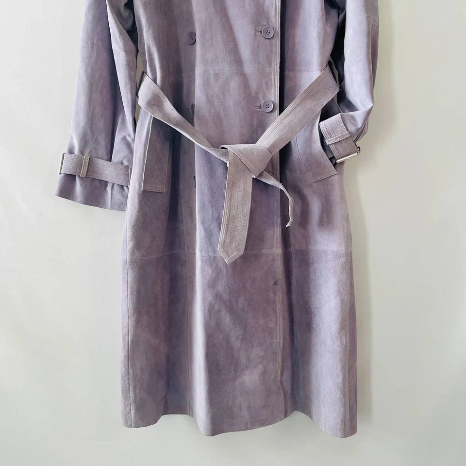 Vintage Bloomingdale's Margaret Godfrey Womens Lavender Suede Trench Coat Sz 14 - Image 4 of 4