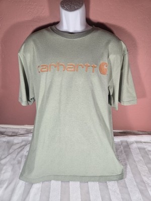 Carhartt Mens Loose Fit Graphic T-Shirt Green Spellout Logo Size L Workwear