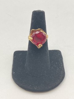 12k Gold Lab Ruby Ring Size 6.5 8.45g Estimated 4.8 Carats