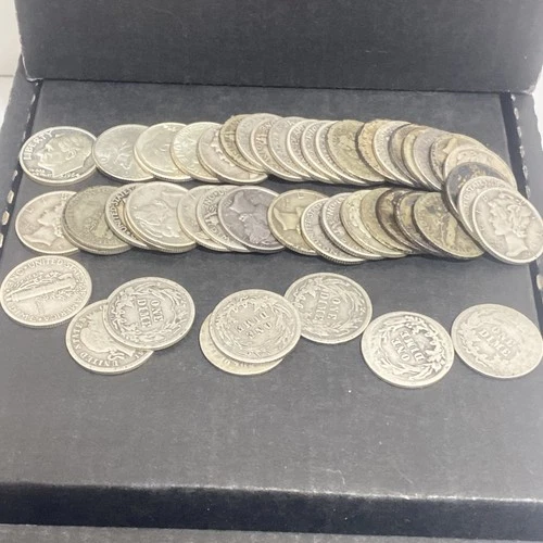 90% Silver Dimes- Roll of 50- $5 Face Value mercury-barber and Rosevelt dimes